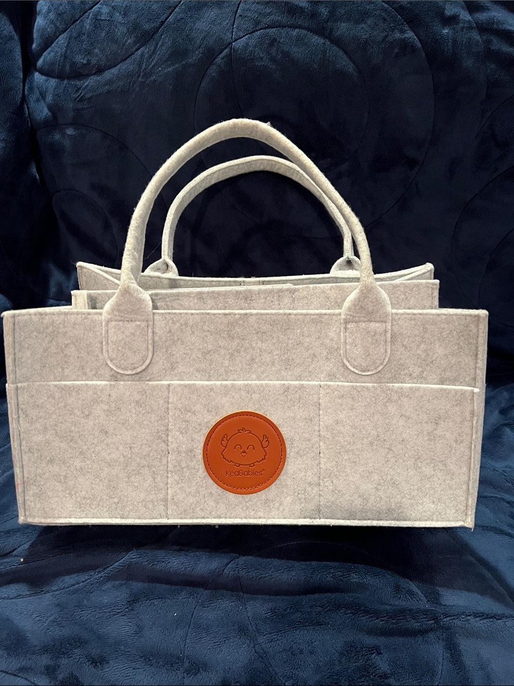 KeaBabies Neutral Felt Tote with Tan Leather Logo Patch/ diaper organizer